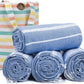 HILLFAIR Cotton Turkish Beach Towels, Quick Dry Lightweight Sand Free Peshtemal Towel for Bath Swim Yoga Spa Travel, Beach Accessories, Oversized Cotton Turkish Towels (39 x 72 inch- 4 Pack Blue)