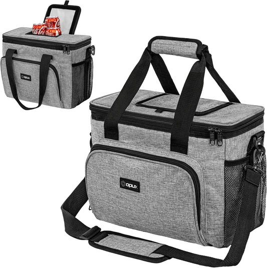 OPUX Soft Cooler Bag, Insulated Collapsible Lunch Cooler Tote for Men Work Camping Beach Travel, Portable Soft Sided Leakproof Waterproof Large Lunch Bag Box with Shoulder Strap 30 Cans, Heather Gray