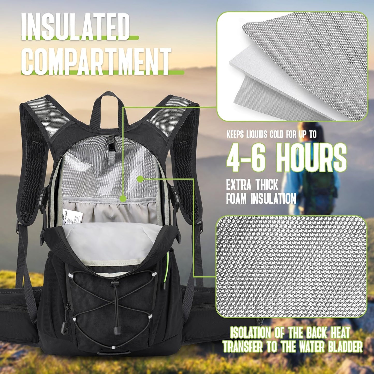 N NEVO RHINO Hydration Backpack, 18L Multipurpose Hiking Backpack with 3L Water Bladder, Water Backpack Insulated Hydration Pack Ideal for Hiking and Cycling