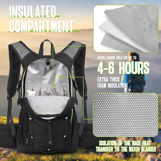N NEVO RHINO Hydration Backpack, 18L Multipurpose Hiking Backpack with 3L Water Bladder, Water Backpack Insulated Hydration Pack Ideal for Hiking and Cycling