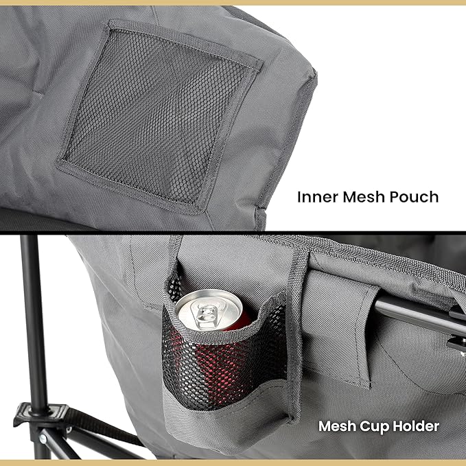 ARROWHEAD OUTDOOR Oversized Heavy-Duty Club Folding Camping Chair with Pocket, Cup Holder, Portable, Padded, Moon, Round, Saucer, Supports 330lbs, Carrying Bag