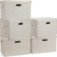 Large 17" 36 Quart Collapsible Stackable Storage Bins with Lids, 5 Packs Beige Linen Fabric Closet Boxes with Lids, Storage Cube Baskets Container Organizers for Bedroom Office(17 x12 x11)