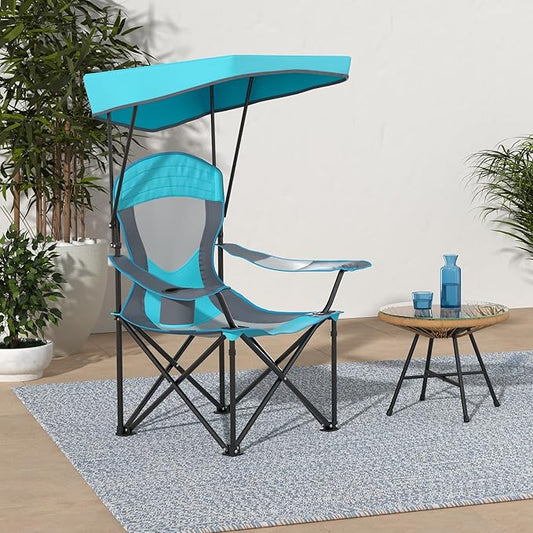 ALPHA CAMP Heavy Duty Canopy Camping Chair, 350 lbs Capacity Oversized Folding Chair with Adjustable Sunshade, Portable Sunshade Chair with Cup Holder for Beach, Fishing, Outdoor