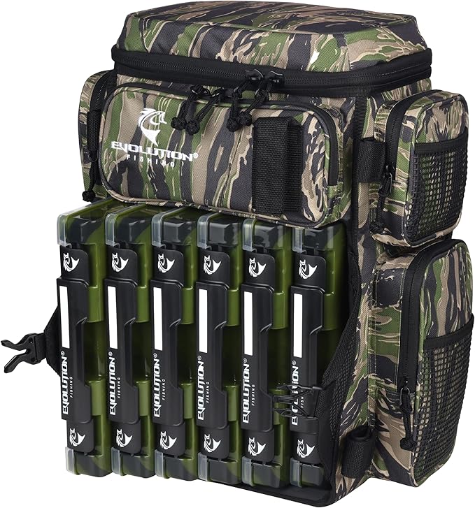 Evolution Fishing Drift Series Tackle Backpack, Outdoor Rucksack w/ 6 Fishing Tackle Trays, Heavy Duty