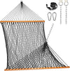 Lazy Daze Hammocks Double Rope Hammock, 2 Person Traditional Outdoor Hand Woven Cotton Rope Hammock with Spreader Bar, Carabiners, Tree Straps, Chains for Patio Yard - Max 450 Lbs, Dark Grey