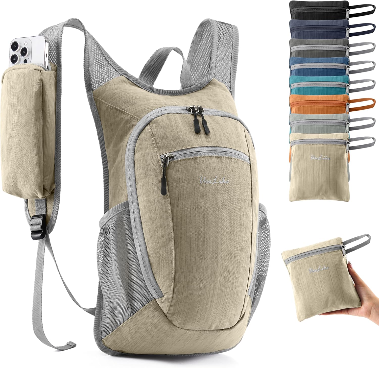 10L Small Hiking Backpack Travel Daypack Lightweight Packable Back Pack for Women Men(Beige) - Roamly