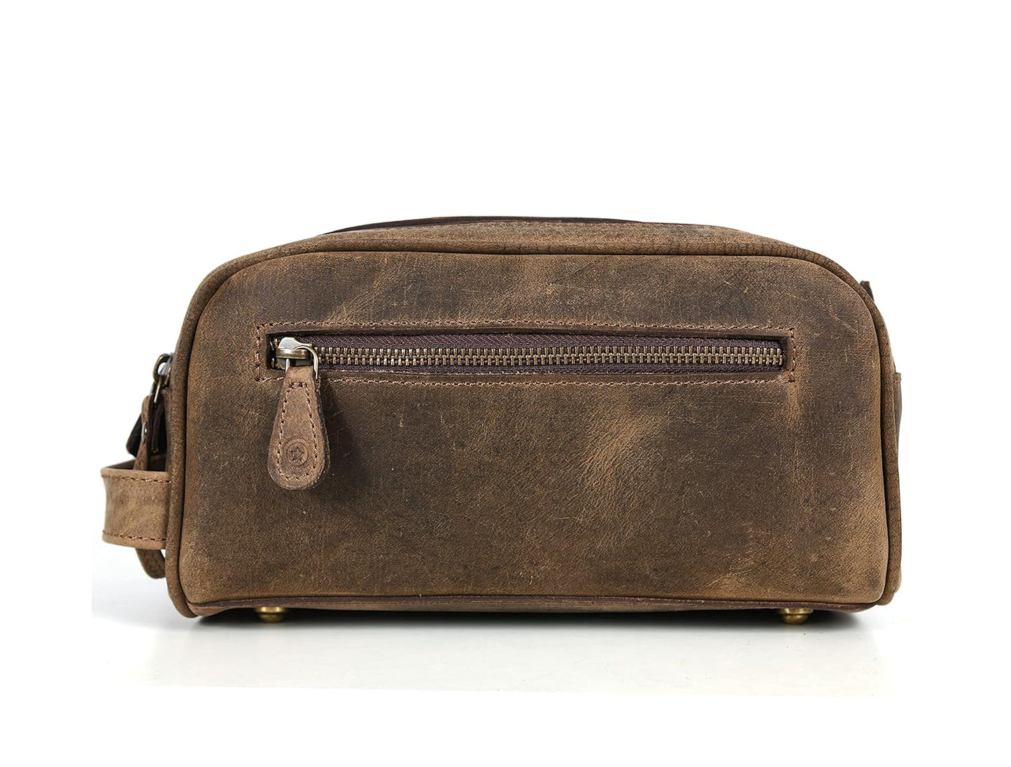 10" Premium Leather Toiletry Travel Pouch With Waterproof Lining | King-Size Handcrafted Vintage Dopp - Kit ~ Gift for Father's Day By Aaron Leather Goods (Brown) - Roamly