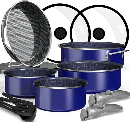 Pro DUXANO 12PC Hybrid 3-Ply Stainless Steel Skillet&Nonstick Pots and Pans Set, High Heat Sear&Fry, 2-Layer Ceramic Induction Cookware, 9H Scratch-Resistant&Anti-Warp,PFAS Free,All Cooktop/Dishwasher