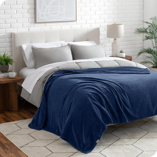 Bare Home Textured Fleece Blanket - King Size - Ultra-Soft Lightweight for Bed, Sofa, and Couch - Luxury Microplush - Cozy Warm Blanket (King, Chevron Dark Blue)