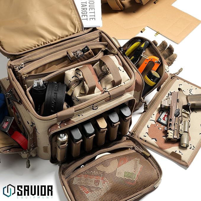 Savior Equipment Specialist Series Tactical Triple Pistol Shooting Range Hunting Duffle Bag Gun Carrying Case, Rigid Compartment Frame, Lockable Zippers