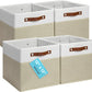 OrganiHaus 12x12 Fabric Storage Bins - Set of 4, Cube Fabric Organizer Bins with Vegan Handles, Kallax Storage Cubes, Cubbies Organizer Boxes, 12Inch Cubic Baskets for Shelves - Beige/White
