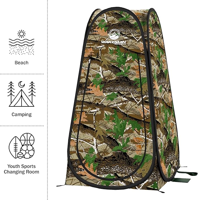 Wakeman Pop Up Changing Tent, 3.3 x 3.3 x 6.2ft, Camping Shower Tent for Portable Toilet Stall or Dressing Room with Carry Bag for Camping, Beach, or Tailgate, Polyester