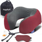 napfun Neck Pillow for Traveling, Upgraded Travel Neck Pillow for Airplane 100% Pure Memory Foam Travel Pillow for Flight Headrest Sleep, Portable Plane Accessories, Wine-Red Set, Medium (120-200LB)