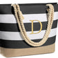 YOOLIFE Initial Canvas Waterproof Beach Tote Bag Zipper Personalized Gifts for Women Her Birthday Travel Beach Essential