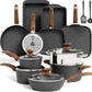 MAISON ARTS 17 Piece Pots and Pans Set Non Stick, Kitchen Cookware Sets with Nonstick Granite Stone Coating, Suitable for Induction Cooktops, Black