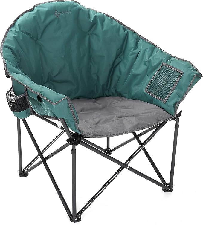 ARROWHEAD OUTDOOR Oversized Heavy-Duty Club Folding Camping Chair with Pocket, Cup Holder, Portable, Padded, Moon, Round, Saucer, Supports 330lbs, Carrying Bag