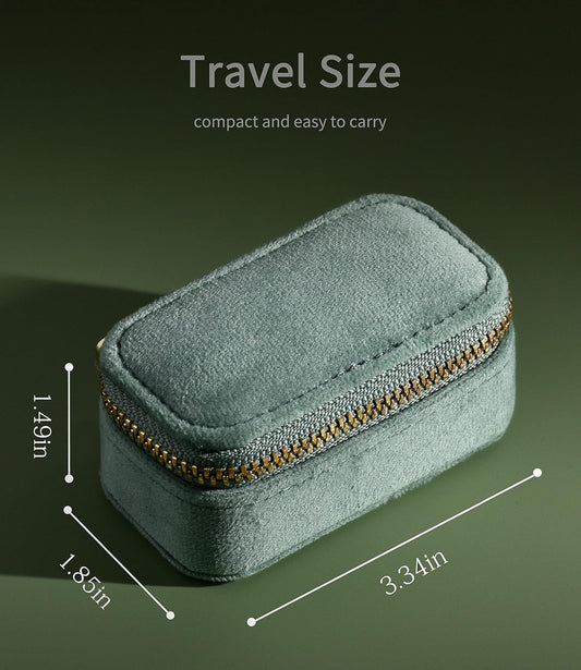 TAIMY Mini Jewelry Travel Case, Velvet Small Travel Jewelry Box, Portable Jewelry Travel Organizer Box for Rings Earrings Necklaces, Gifts for Women Girls(Mint)