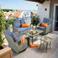 HOOOWOOO Patio Furniture Set,5 Pieces Outdoor Conversation Set,All Weather Wicker Loveseat Sofa Set with High Back Swivel Rocking Chairs Tables,Denim Blue