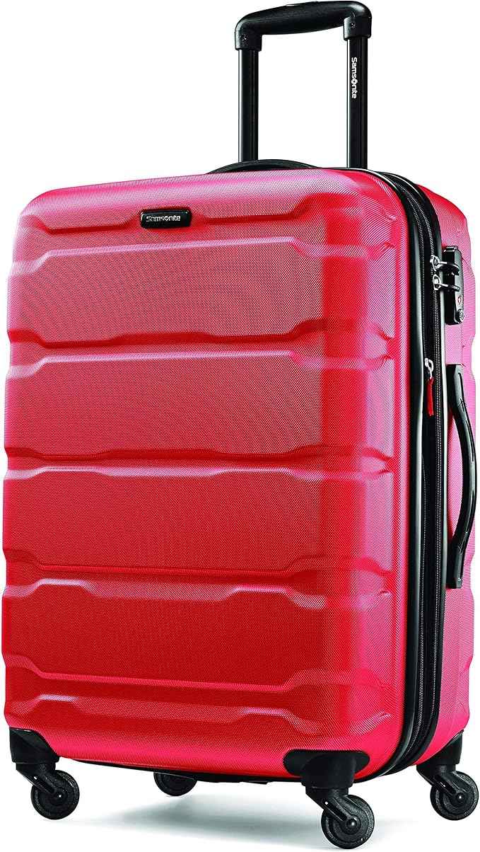 Samsonite Omni PC Hardside Expandable Luggage with Spinner Wheels, Checked-Medium 24-Inch, Red