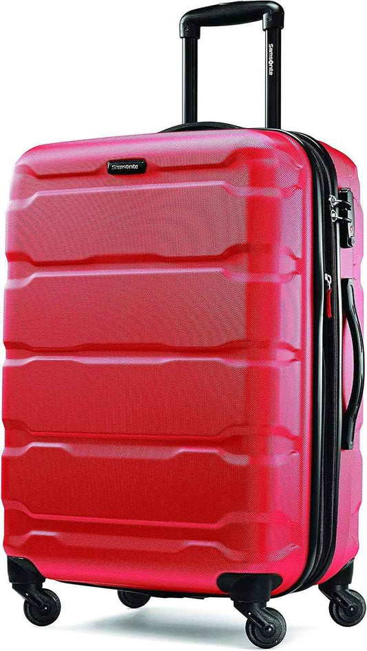 Samsonite Omni PC Hardside Expandable Luggage with Spinner Wheels, Checked-Medium 24-Inch, Red