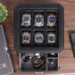 ROTHWELL 6 Slot Leather Watch Box with Valet Drawer - Luxury Watch Case Display Organizer, Microsuede Liner, Locking Mens Jewelry Watches Holder, Men's Storage Boxes With Large Glass Top (Black/Grey)
