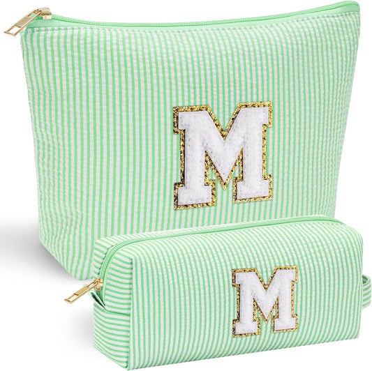 YOOLIFE Initial Makeup Bag for Women Girls - Skin Care for Teens 10-12 | Make Up Bag | Gifts for Women | Graduation Gifts | Mothers Day Gifts | Tween Girls Trendy Stuff Daughter Friend Gifts M, Green - Roamly
