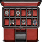 ROTHWELL 12 Slot Leather Watch Box with Valet Drawer - 12 Slot Luxury Watch Case Display Organizer, Microsuede Liner, Mens Accessories Holder, Jewelry Case, Jewelry Display Organizer (Black/Red)