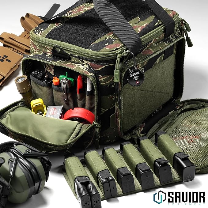 Savior Equipment Specialist Series Tactical Triple Pistol Shooting Range Hunting Duffle Bag Gun Carrying Case, Rigid Compartment Frame, Lockable Zippers