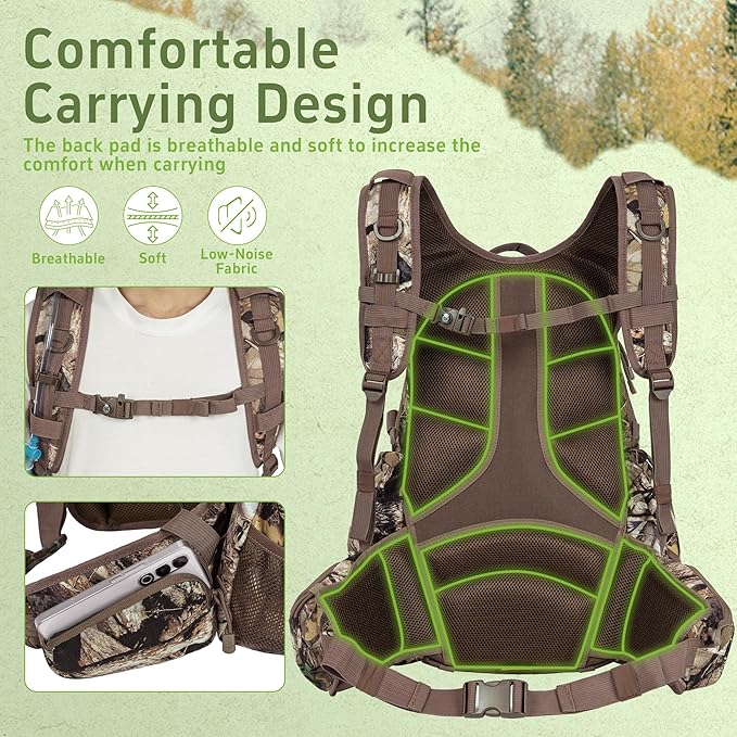 Hunting Backpack with Waterproof Rain Cover, 35L Hunting Backpacks for Men, Durable Large Capacity Hunting Day Pack with Rifle Bow Holder