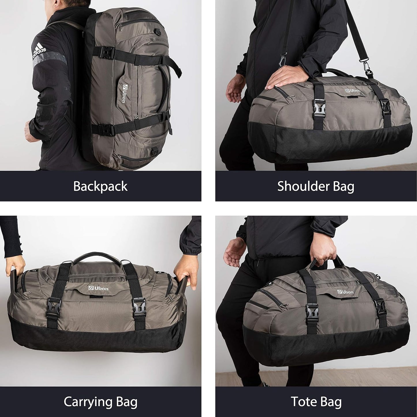 Ubon Large Duffel Bag Weekender Bags with Shoe Compartments 4-Way Sports Gym Backpack with Padded Straps Camping Traveling Duffle Bag - Roamly