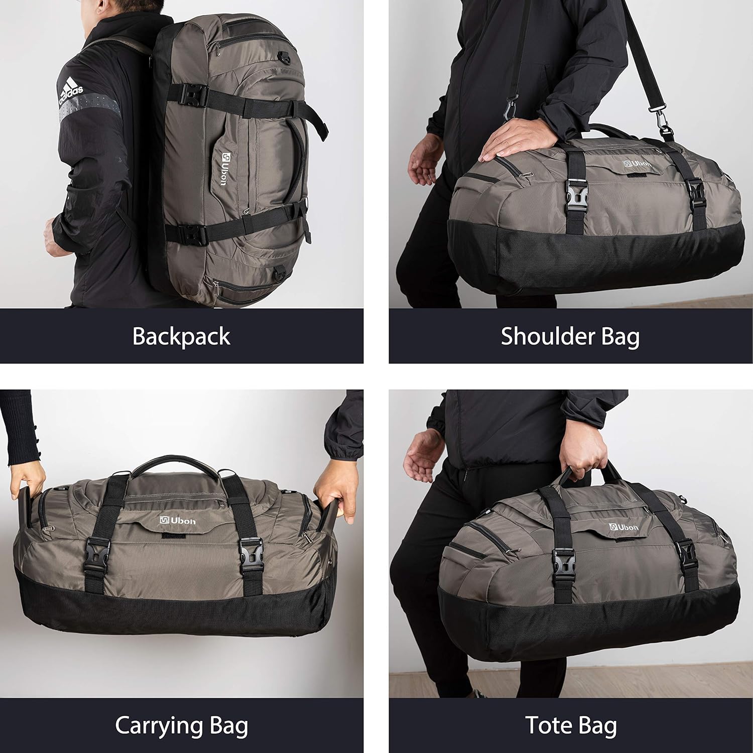 Ubon Large Duffel Bag Weekender Bags with Shoe Compartments 4-Way Sports Gym Backpack with Padded Straps Camping Traveling Duffle Bag - Roamly