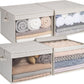 StorageWorks Storage Bins with Lid and Clear Window, Fabric Storage Boxes with Lids, Stackable Basket for Shelves, Closet Organizer and Storage Bins, Khaki and Beige Stripes, Jumbo, 4-Pack