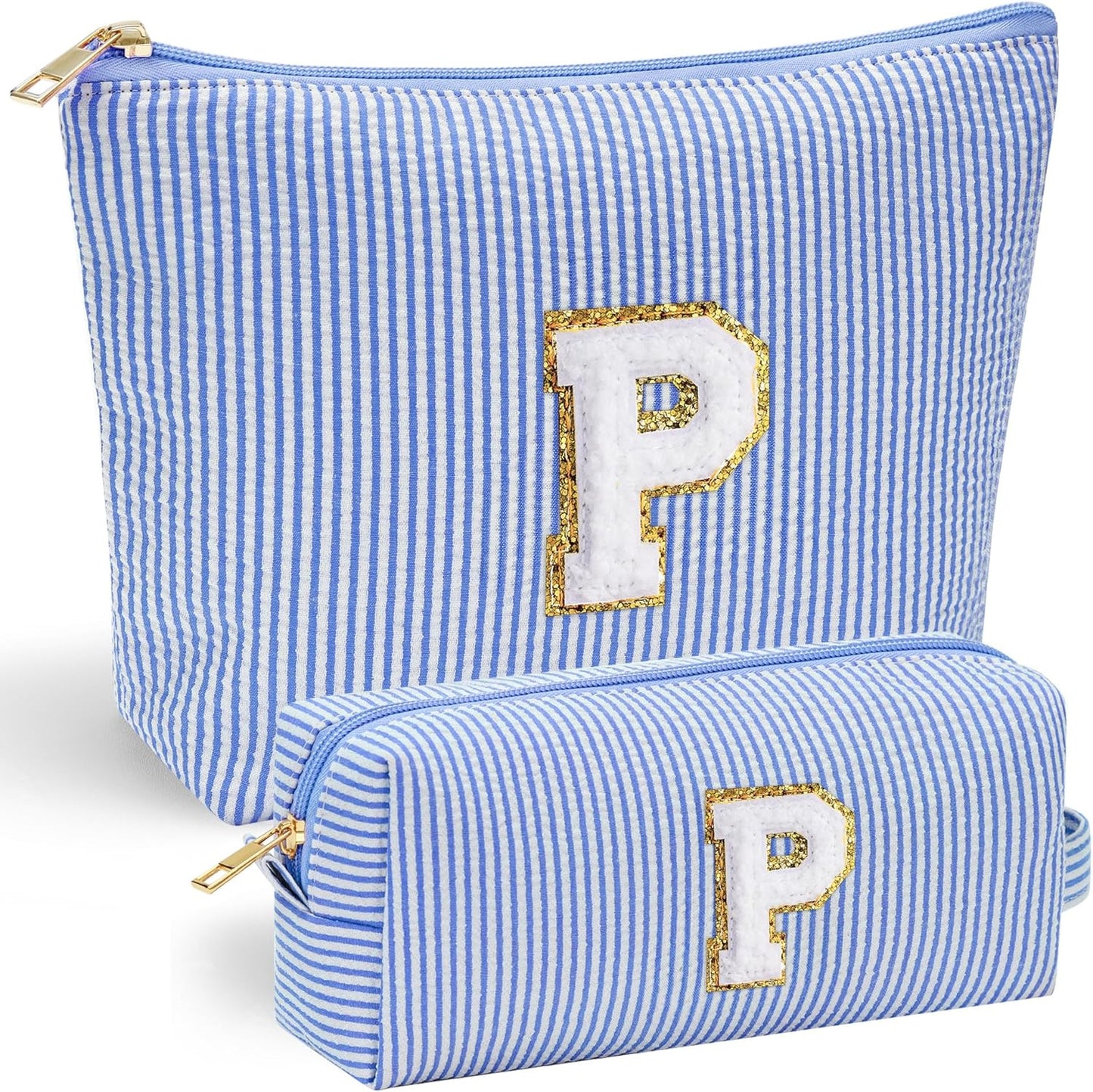 YOOLIFE Preppy Makeup Bag Travel Makeup Bag - Initial Cosmetic Bag Cute Makeup Bag Travel Essentials Small Makeup Bag with Zipper Makeup Bag Organizer Personalized Gifts for Her Preppy Stuff Letter P - Roamly
