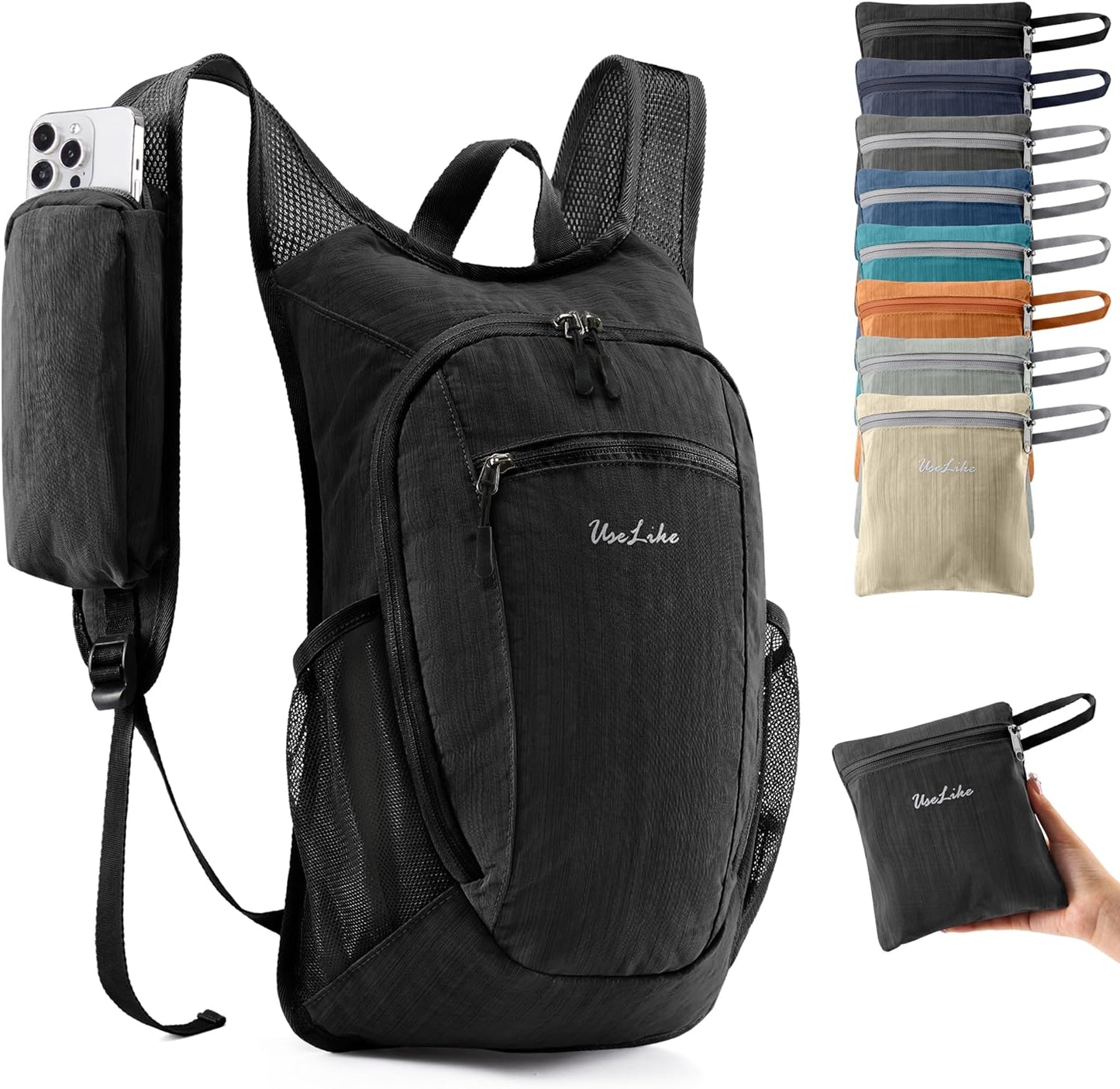 10L Small Hiking Backpack Travel Daypack Lightweight Packable Back Pack for Women Men(Black) - Roamly