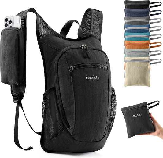 10L Small Hiking Backpack Travel Daypack Lightweight Packable Back Pack for Women Men(Black) - Roamly