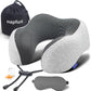 napfun Neck Pillow for Traveling, Travel Neck Pillow for Airplane 100% Pure Memory Foam Travel Pillow for Flight Headrest Sleep, Portable Plane Accessories, Light Grey Set