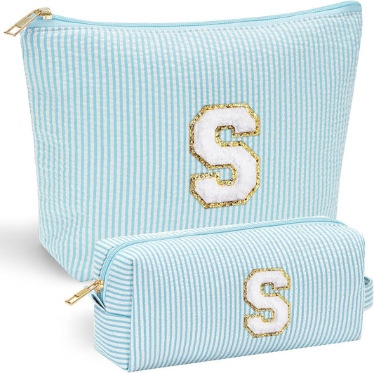 YOOLIFE Cute Makeup Bag for Women & Girls - Cosmetic Bag | Initial Make Up Bag | Personalized Gift for Women / Her | Bridal Shower & Mother's Day Gift - Roamly