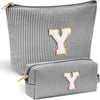 YOOLIFE Travel Makeup Bag Cosmetic Bag - Make Up Bag with Makeup Brush Bag Monogram Makeup Pouch Bag 2 Pieces Cute Makeup Bag Personalized Gifts Best Friend Birthday Gifts for Women Black Letter Y - Roamly