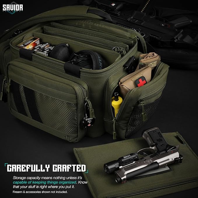 Savior Equipment Specialist Series Tactical Triple Pistol Shooting Range Hunting Duffle Bag Gun Carrying Case, Rigid Compartment Frame, Lockable Zippers