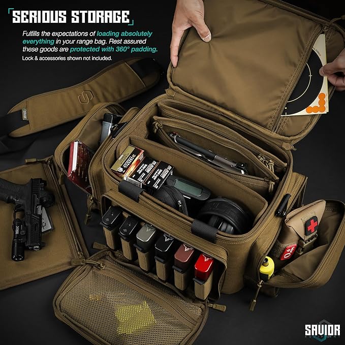 Savior Equipment Specialist Series Tactical Triple Pistol Shooting Range Hunting Duffle Bag Gun Carrying Case, Rigid Compartment Frame, Lockable Zippers