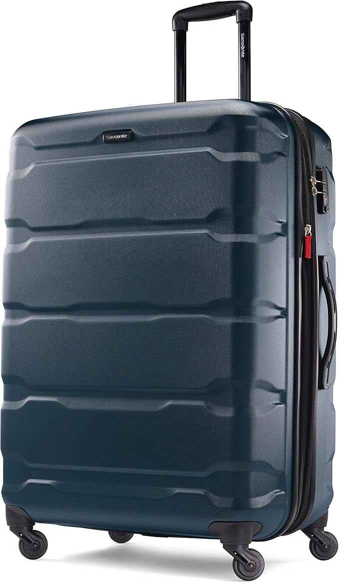 Samsonite Omni PC Hardside Expandable Luggage with Spinner Wheels, Teal, Checked-Large 28-Inch
