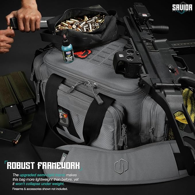 Savior Equipment Specialist Series Tactical Triple Pistol Shooting Range Hunting Duffle Bag Gun Carrying Case, Rigid Compartment Frame, Lockable Zippers