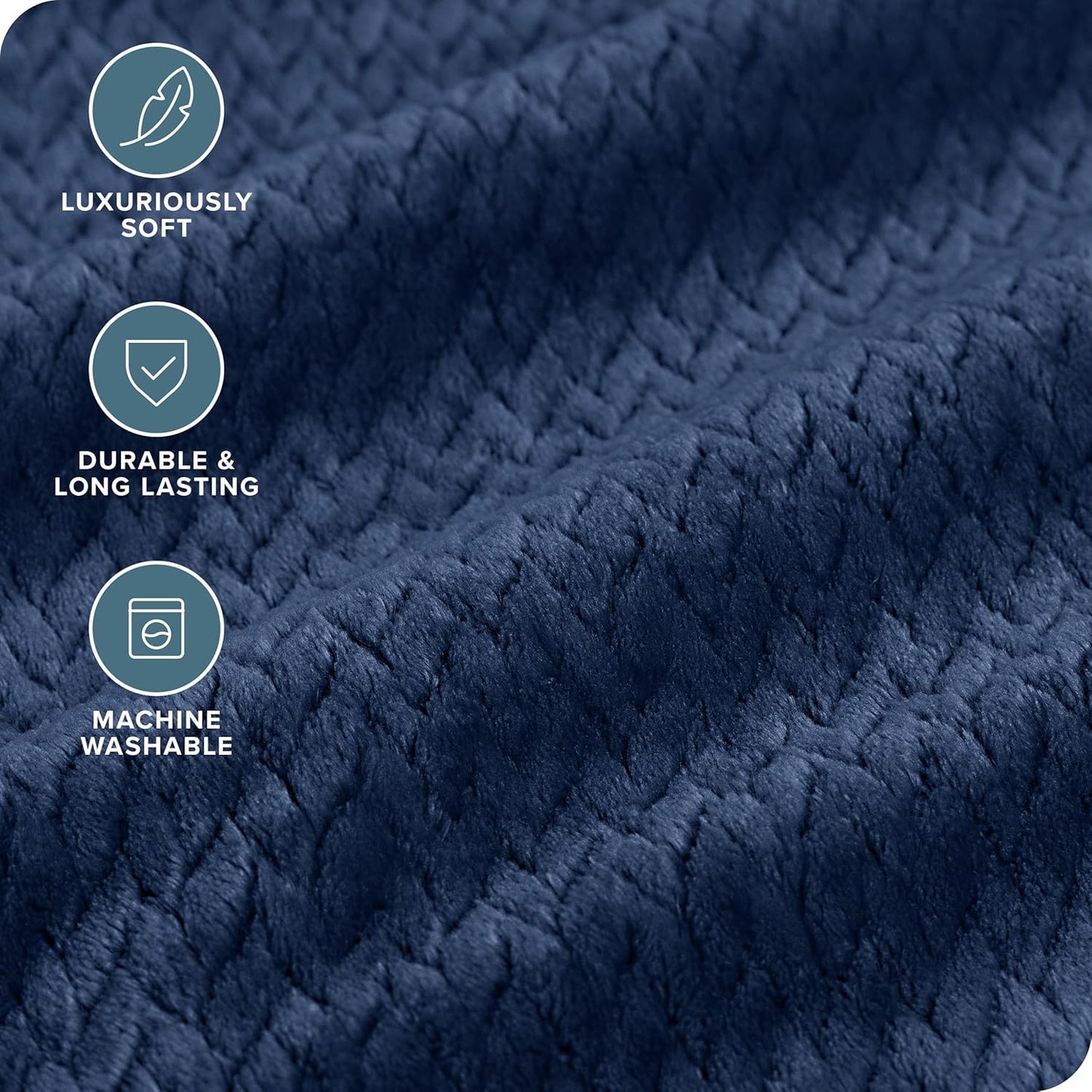Bare Home Textured Fleece Blanket - Full/Queen - Ultra-Soft Lightweight for Bed, Sofa, and Couch - Luxury Microplush - Cozy Warm Blanket (Full/Queen, Chevron Dark Blue)