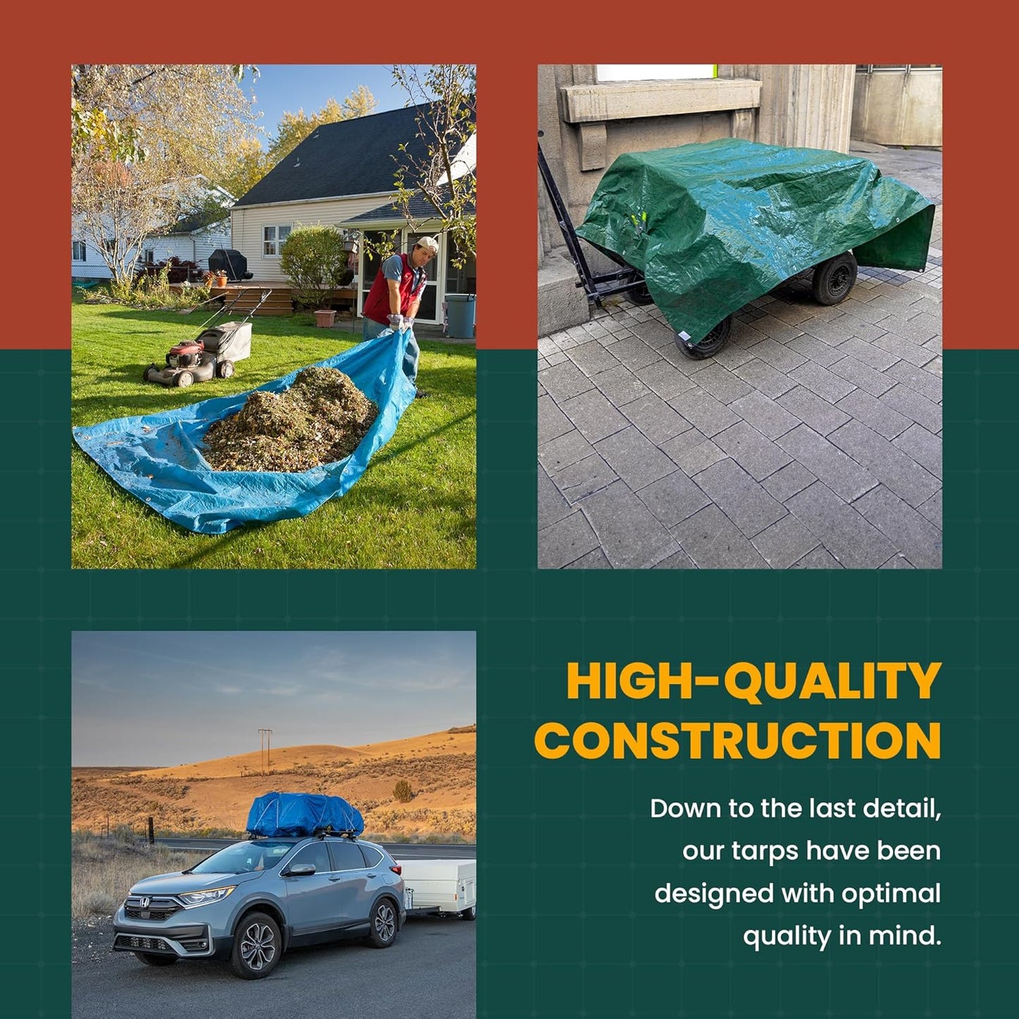 Large Waterproof Tarp - Heavy Duty 5 Mil Thick Poly Tarpaulin Ideal for Canopy Tents, Boats, RV or Pool Covers - Multipurpose Protective Tarps with Grommets for Indoor and Outdoor Use | 12' x 25'