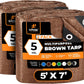 Multipurpose Protective Cover Brown Poly Tarp 5' x 7' (2-Pack) - Durable, Water Resistant, Weather Resistant - 5 Mil Thick Polyethylene - by Xpose Safety