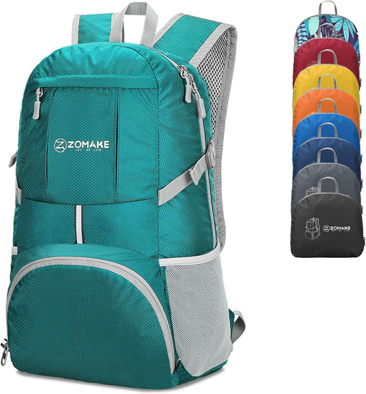 ZOMAKE Lightweight Packable Backpack 35L, Light Foldable Backpacks Water Resistant Collapsible Hiking Bag, Compact Folding Day Pack for Travel Camping(Lake Green)