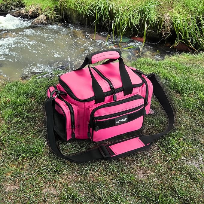 Goture Fishing Tackle Bag, 600D Water-Resistant Soft Side Crossbody Sling Bag for Women,Small Gear Storage Tactical Bags for Saltwater & Freshwater,Fits 3 3600 Tackle Boxes(Not Included)