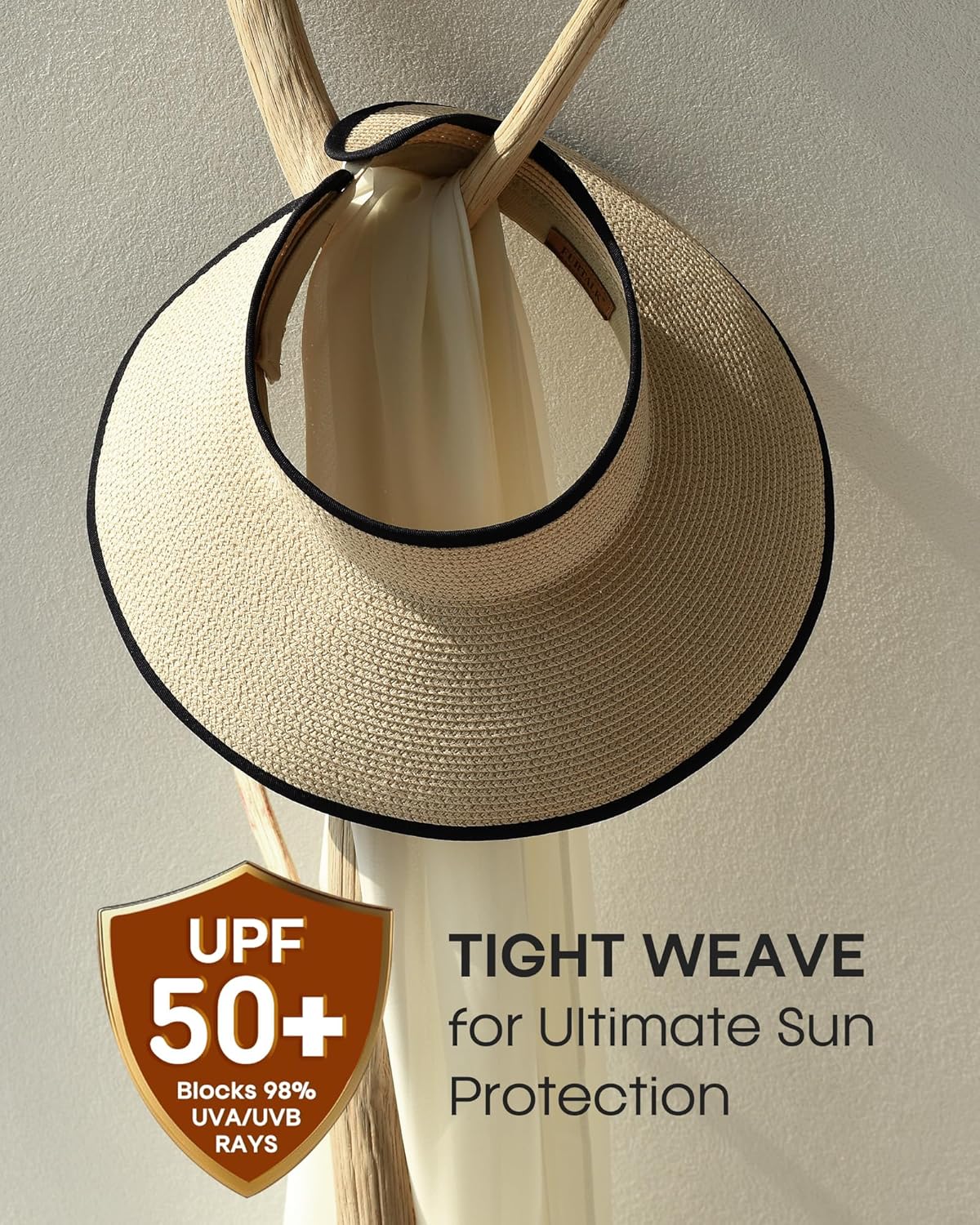 Womens Sun Visor Hats Wide Brim Straw Beach Hat UV Protection Ponytail Packable Beach Vacation Essentials