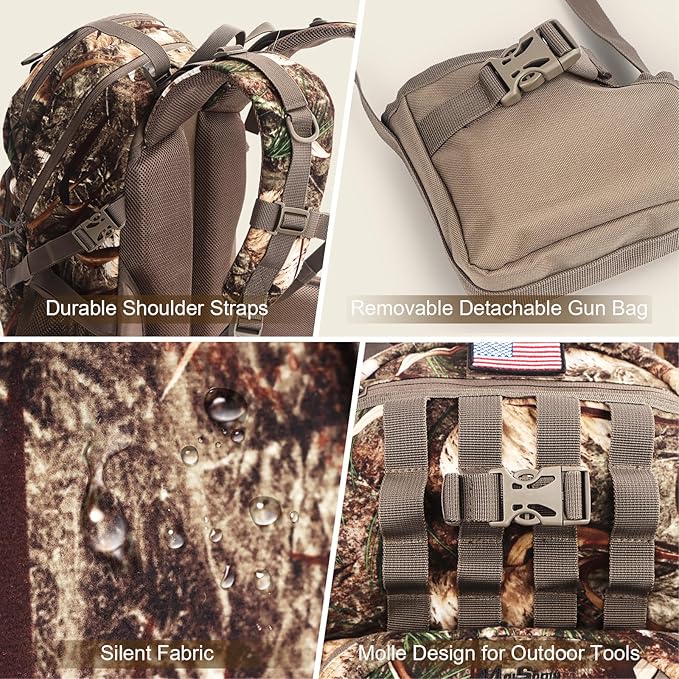 Hunting Backpack, Camo Hunting Backpacks & duffle Bags, Water-resistant Long-Lasting Large Capacity Bow Backpack Hunting Pack For Hunting Gear Accessories (Stealth Reed Camo)