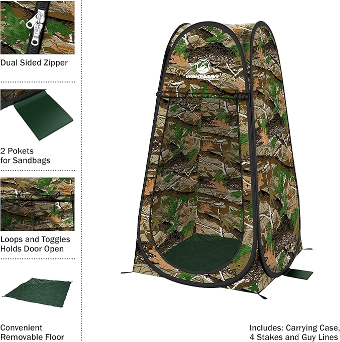 Wakeman Pop Up Changing Tent, 3.3 x 3.3 x 6.2ft, Camping Shower Tent for Portable Toilet Stall or Dressing Room with Carry Bag for Camping, Beach, or Tailgate, Polyester
